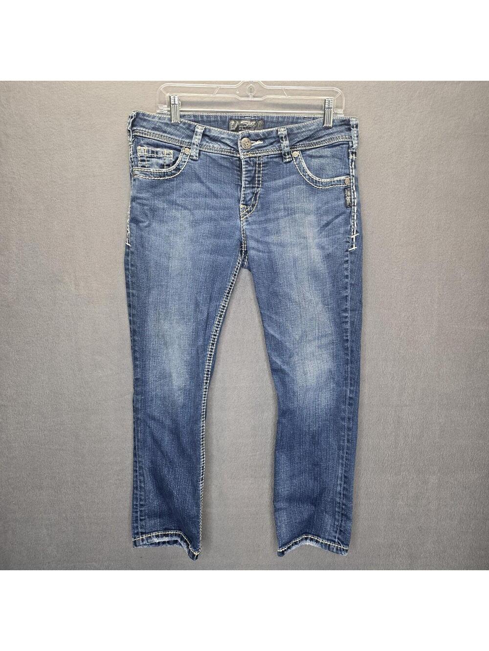 Silver Jeans Co. Suki Capri Jeans Women's W31 Blue Stretch Denim Bootcut Mid-Ris